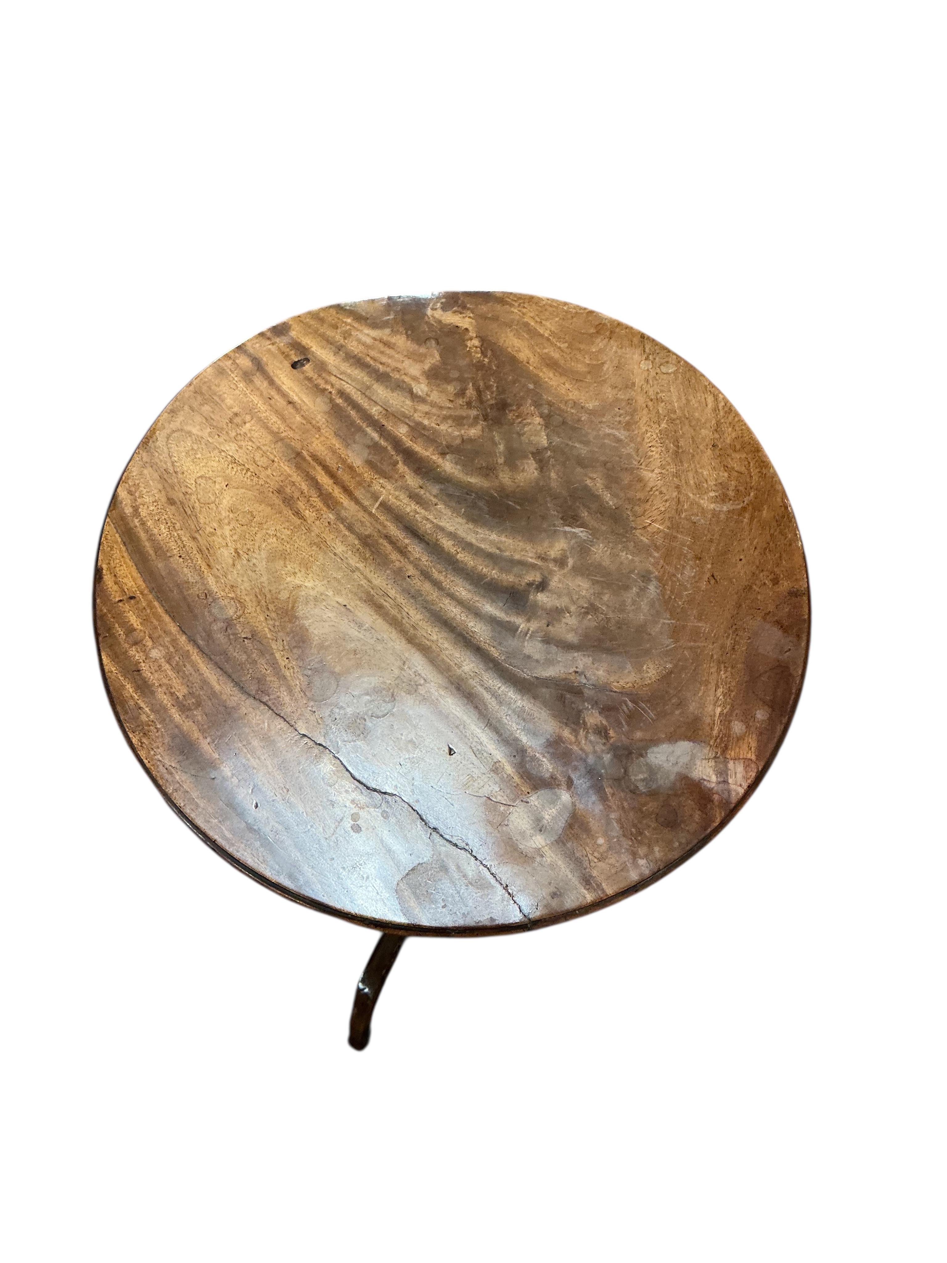 Two early 19th century circular mahogany tripod wine tables, larger diameter 50cm, height 69cm